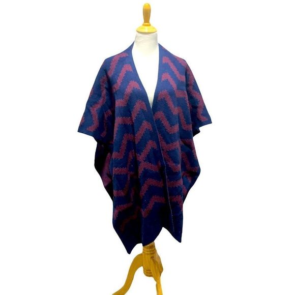 Original Nicole Miller | Red & Blue Striped Poncho - Picture 4 of 5